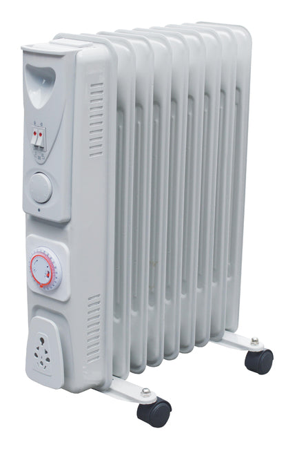 2KW 9 Fin Oil Filled Radiator With Timer White