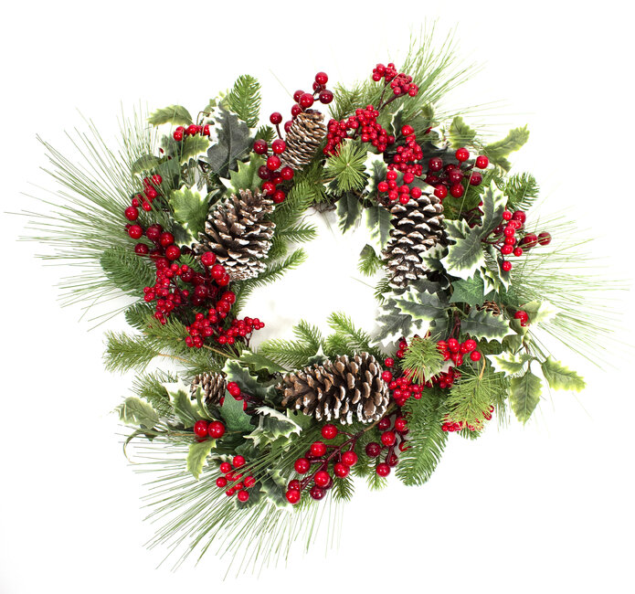 Red Berry and Holly Christmas Wreath