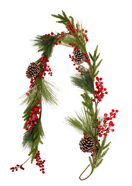Red Berry and Pine Cone Christmas Garland (6ft / 180cm)